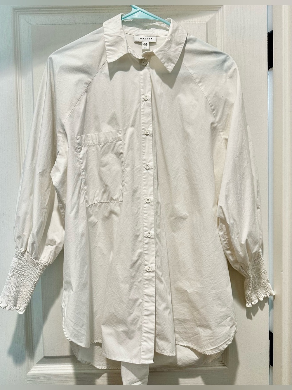 Topshop White Cuffed Poplin Oversized Button Down Shirt Size 4